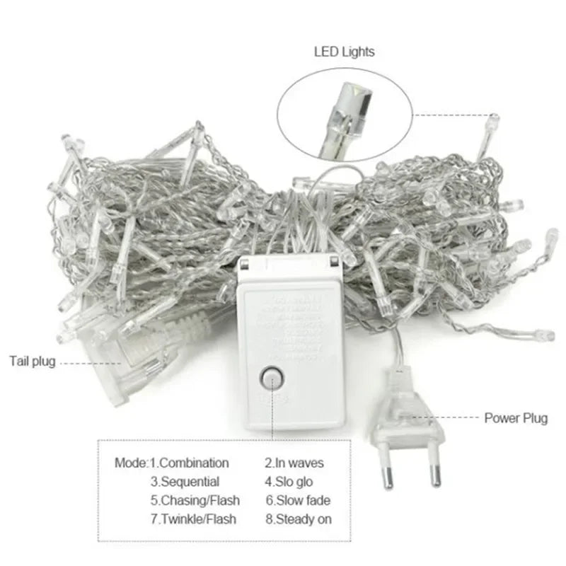 4Mx0.6M Curtain LED Icicle String Lights EU Plug Christmas Garland Droop Light Wedding Garden Street Outdoor Decorative Lighting