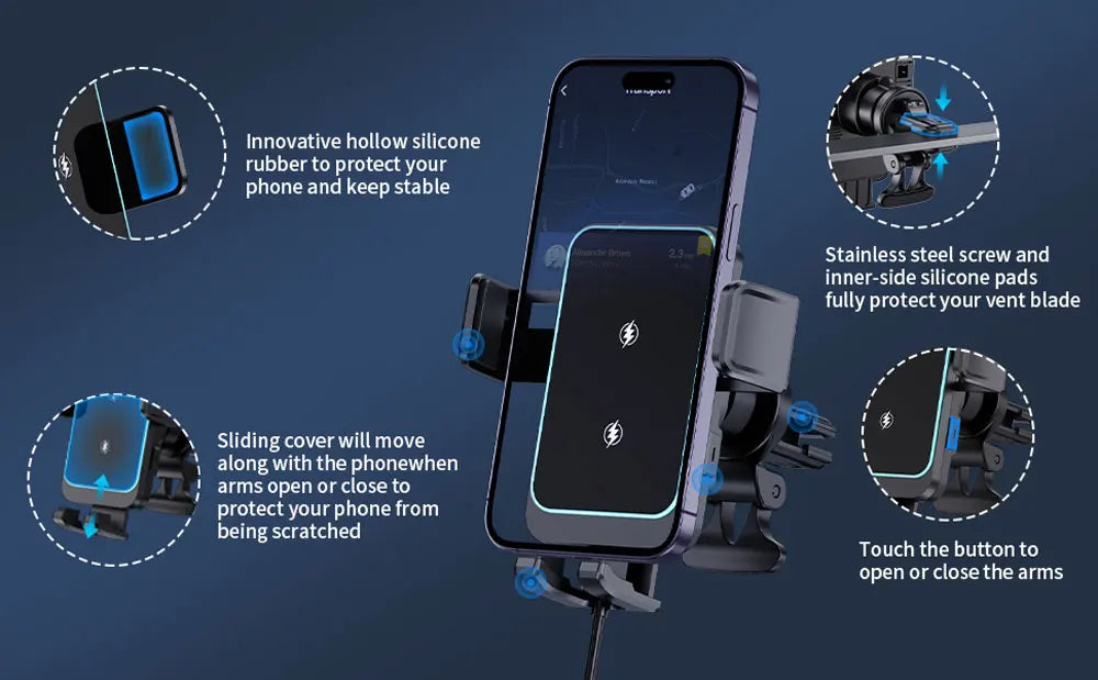 15W Dual Coil Wireless Car Charger for Samsung Galaxy Z Flip 4 3 S22 S21 iPhone Auto Clamp Fast Car Charging Phone Mount Holder