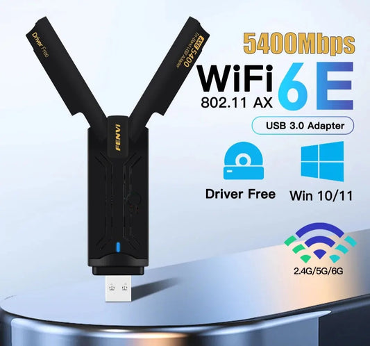 FENVI AX5400 WiFi 6E USB Adapter Dongle Tri Band 2.4G/5G/6GHz USB3.0 WiFi 6 Network Card Antenna For Laptop Win10/11 Driver Free