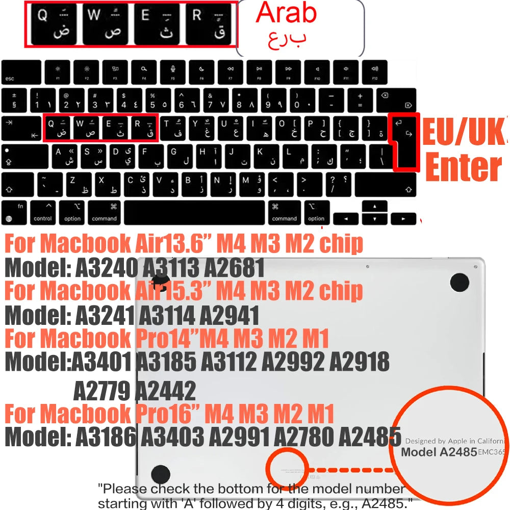 Compatible keyboard cover for 2025 MacBook Air 13.6 M4 A3240 A3113 MacBook Pro14 16 M4 M3 A3185 A3401 A3403 A2991 with touch ID