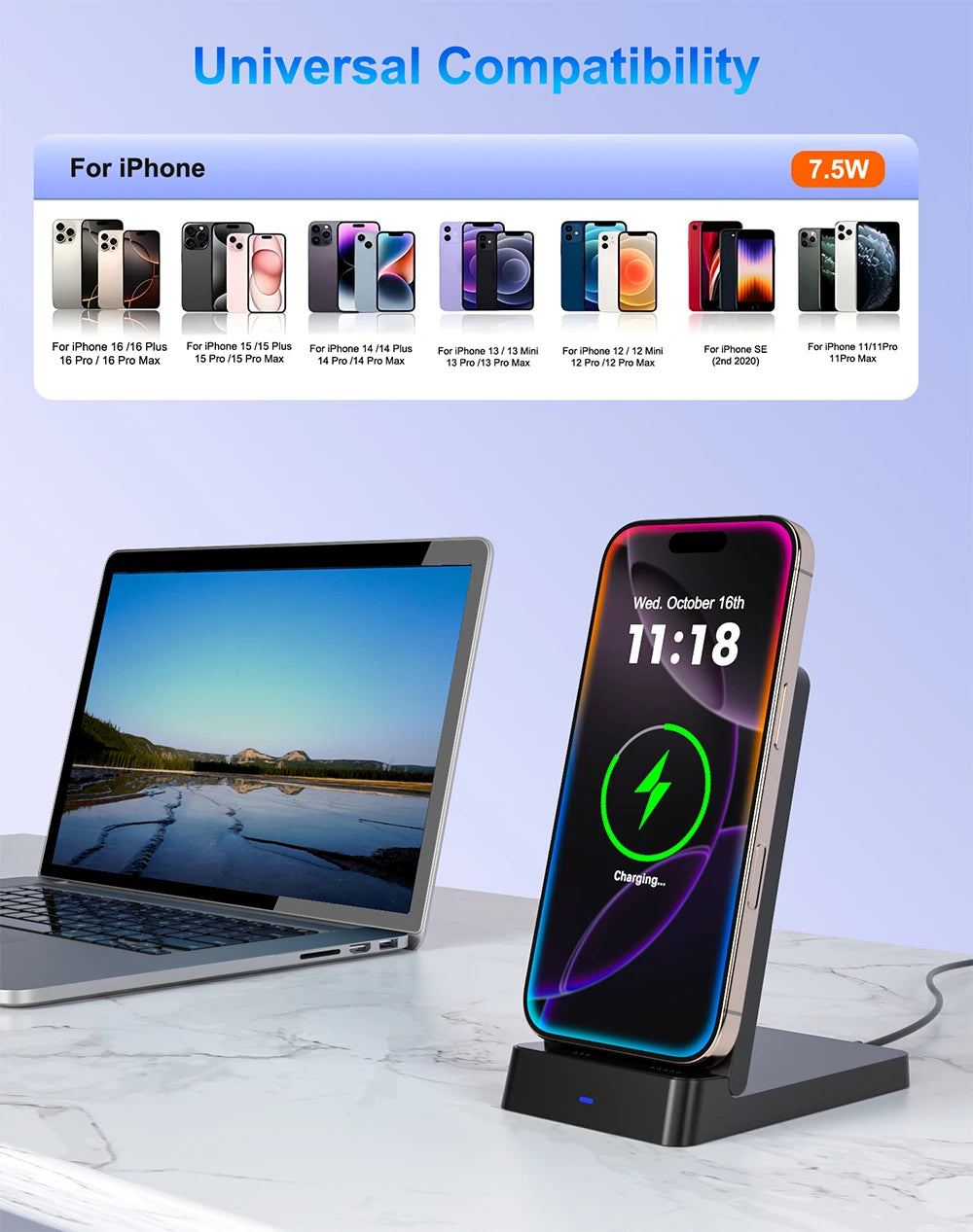 Wireless Charger Phone Desktop Folding Holder Stand For iPhone 16 15 14 13 12 Pro Max Samsung S24 Xiaomi Fast Charging Station