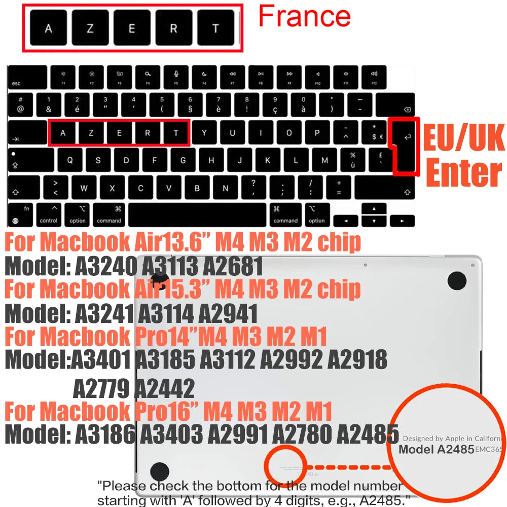 Compatible keyboard cover for 2025 MacBook Air 13.6 M4 A3240 A3113 MacBook Pro14 16 M4 M3 A3185 A3401 A3403 A2991 with touch ID