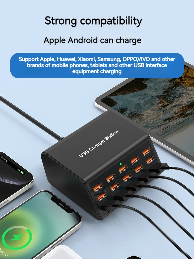 100W Desktop Universal USB Charger 15 Ports USB Fast Charging Station For Ipad Iphone16 15 14 13 Pro For Samsung EU Plug