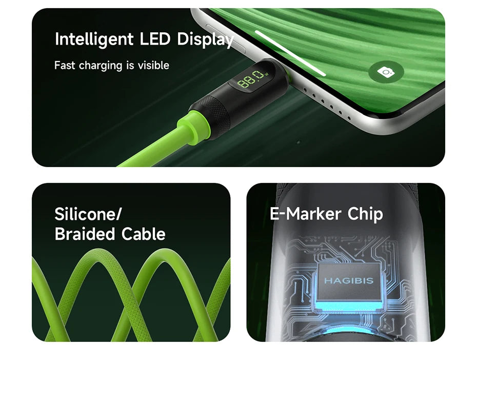 Hagibis USB C Fast Charger Cable With LED Display PD 240W 40Gbps Video Cord Compatible with Thunderbolt 4/3 For iPhone 17 Laptop