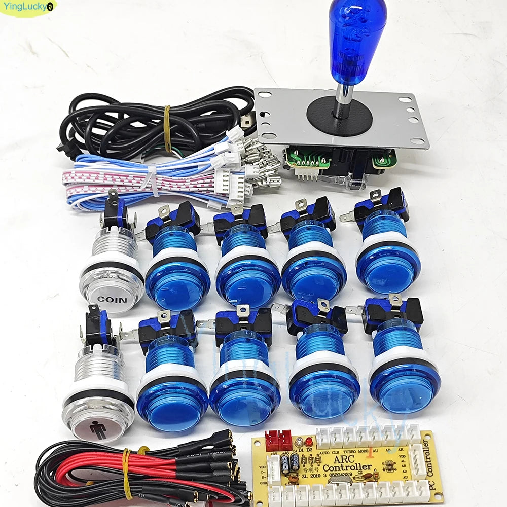 2 Player DIY Arcade Game Kit for PC Raspberry Pi with LED Push Buttons American Style Joystick USB Encoder Cables Mame Jamma