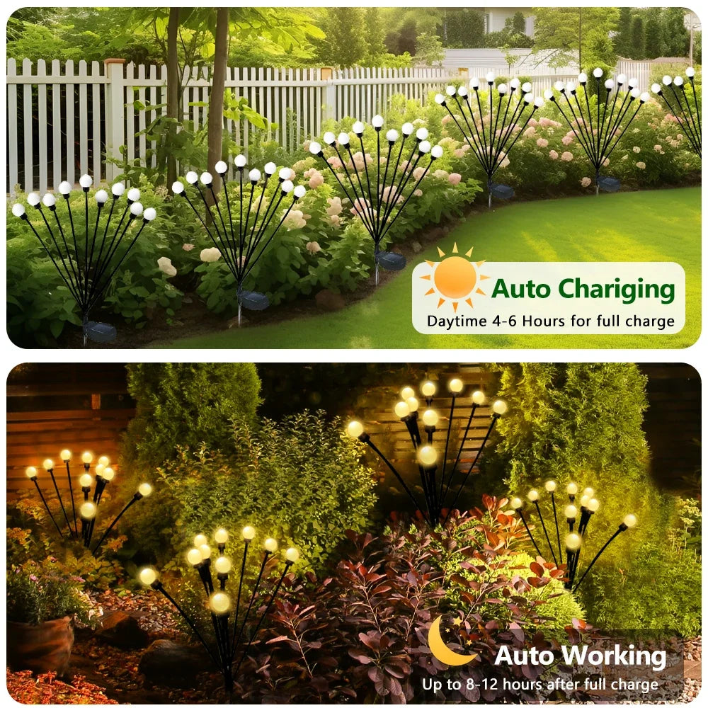 10 LED Outdoor Solar Firefly Lights Warm White RGB IP65 Waterproof Garden Starburst Light for Garden Path Yard Patio Landscape