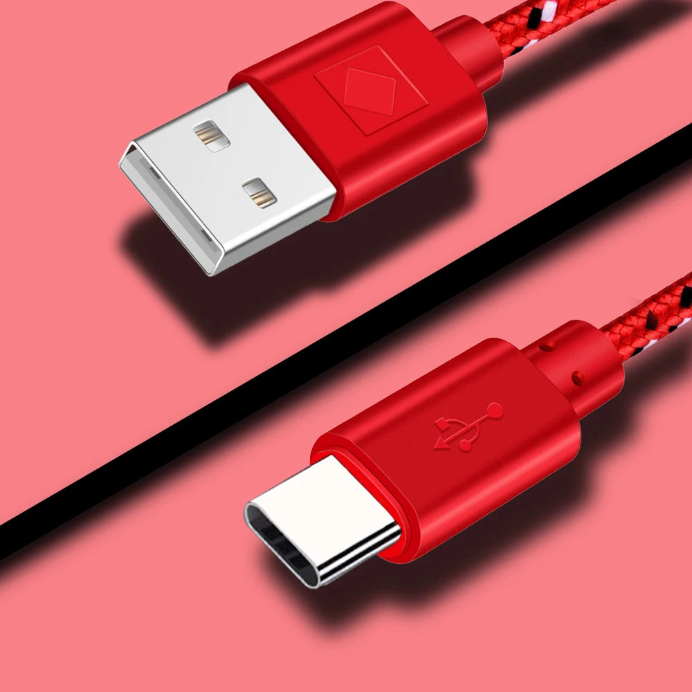 2.4A USB Type C Cable Fast Charging Nylon Braided Data Cable For Xiaomi 13 Huawei P60 Samsung S23 iPad USB C Phone Charger Wires