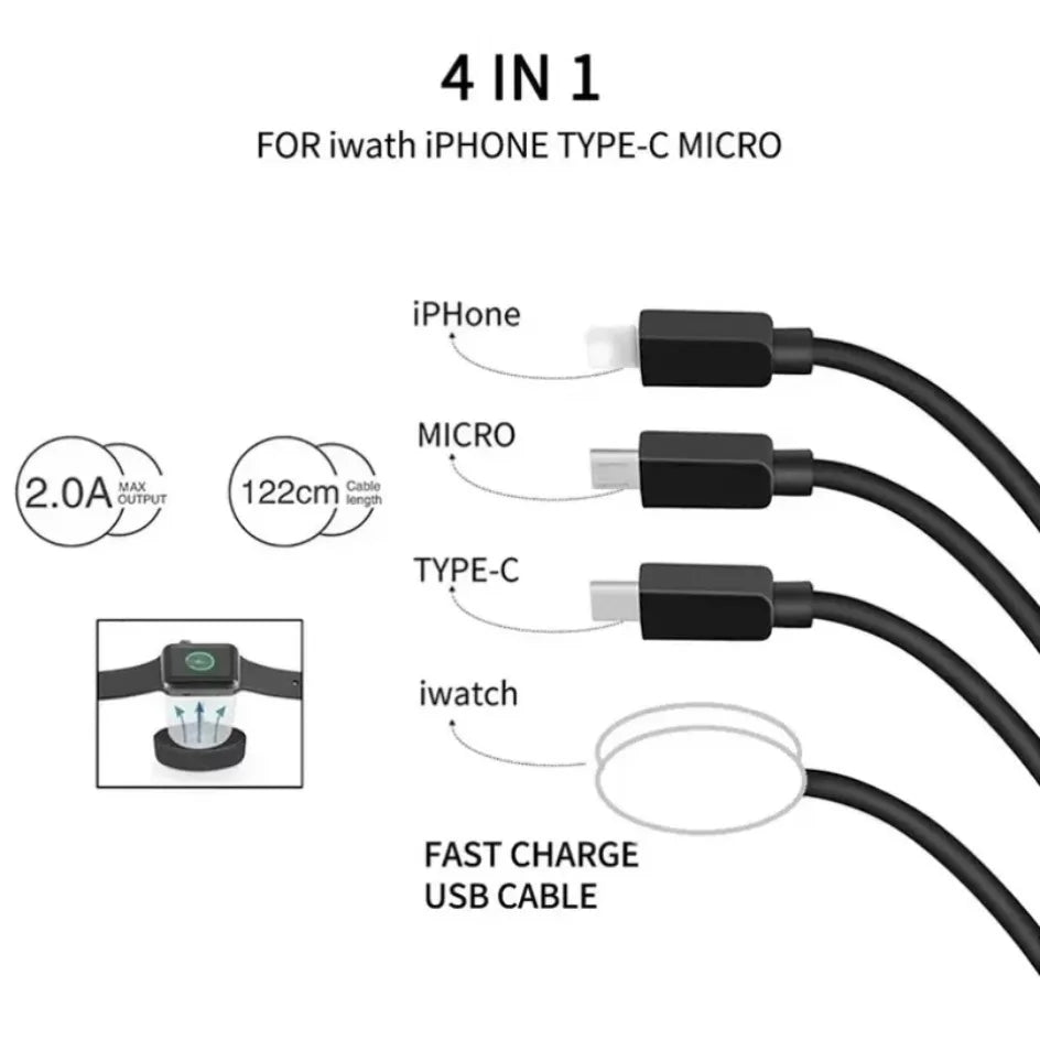4 in 1 Fast Charging Cable Wireless Charger Magnetic Watch Charger For iPhone 12 13 14 15 16  Pro Max iWatch 8 Ultra 7 6 SE 5 4