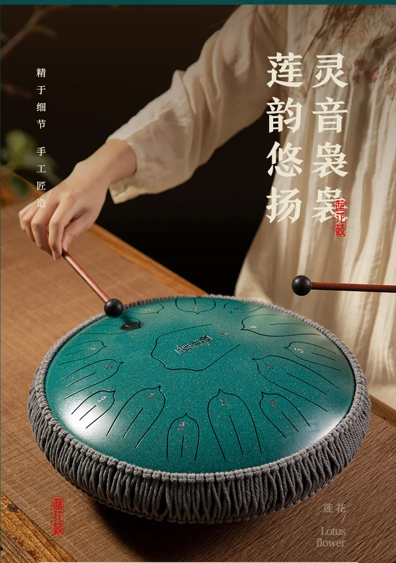 Hluru Music Drum 13 Inch 15 Notes Glucophone Steel Tongue Drum 15 Notes D Tone Ethereal Drum  Percussion Musical Instruments