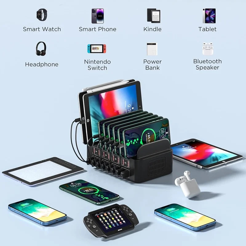ASENGRY 150W Universal Multi USB Charger 16 Port USB Charging Station Tablet Stand For Ipad Iphone 15 14 13 Pro Max Samsung S24