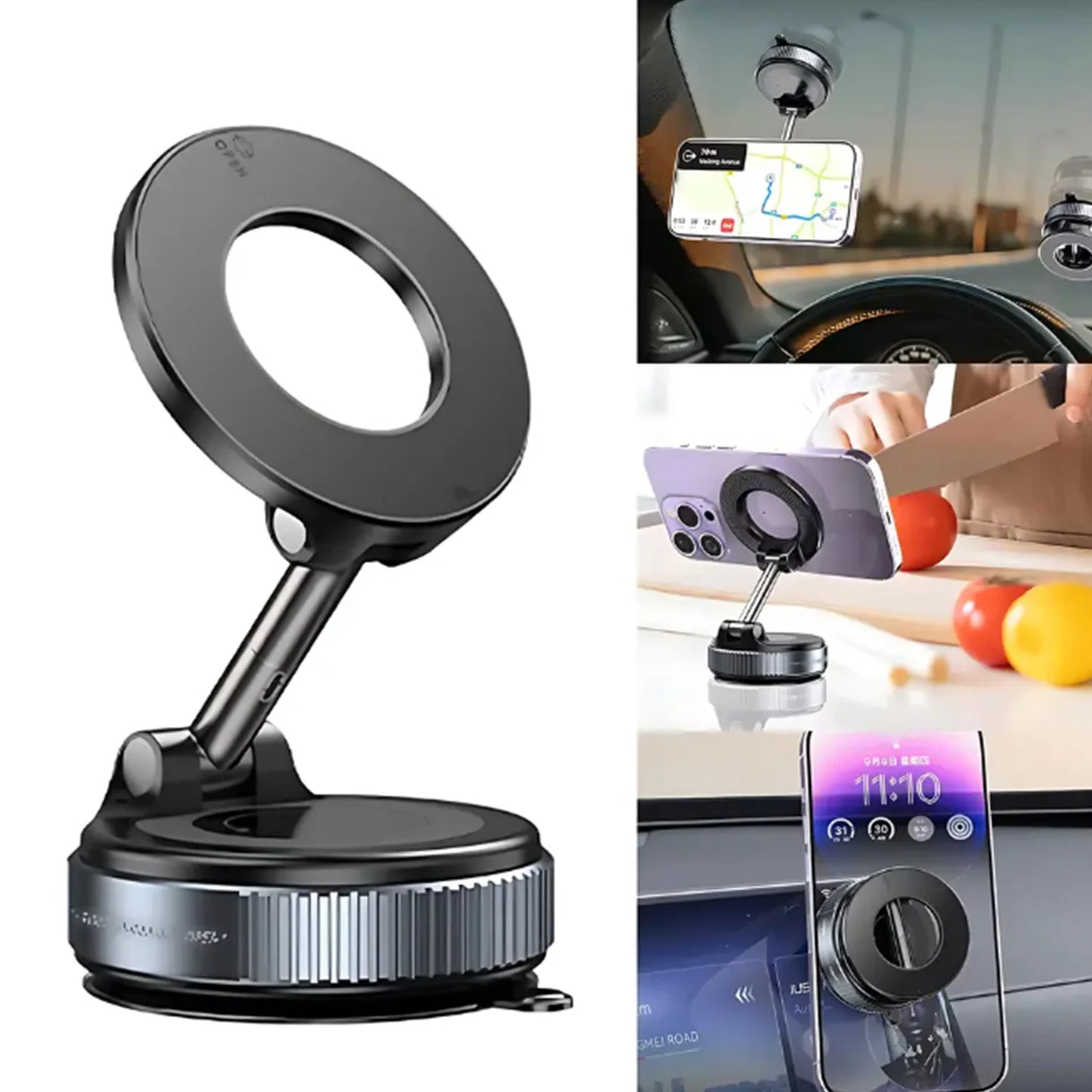K007 For iphone 14 15 16 Strong Magnetic Car Phone Holder Foldable Design 360° Adjustable Vacuum Mount for Car/Desk/Bathroom Use