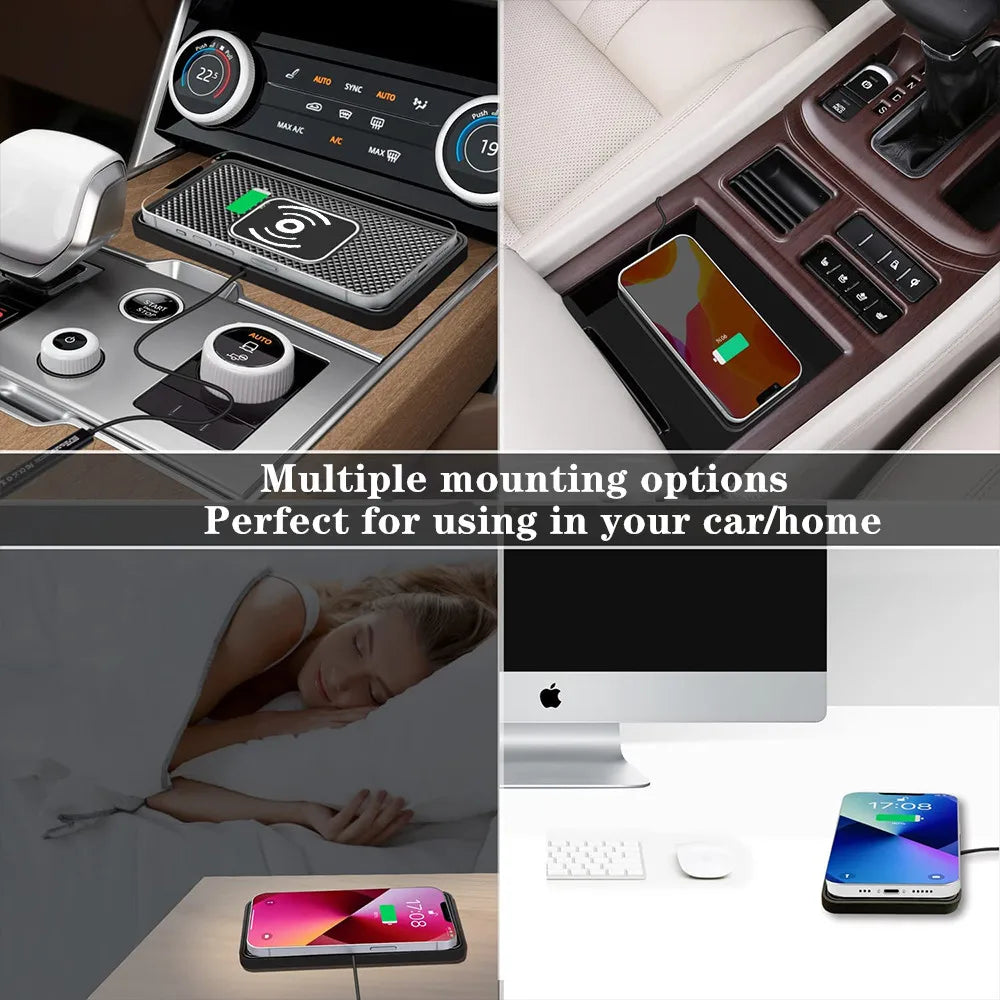 Wireless Car Charger Silicone Non-Slip Pad for Samsung S24 S23 iPhone 16 15 14 Xiaomi Car Induction Charger Fast Charging Pad