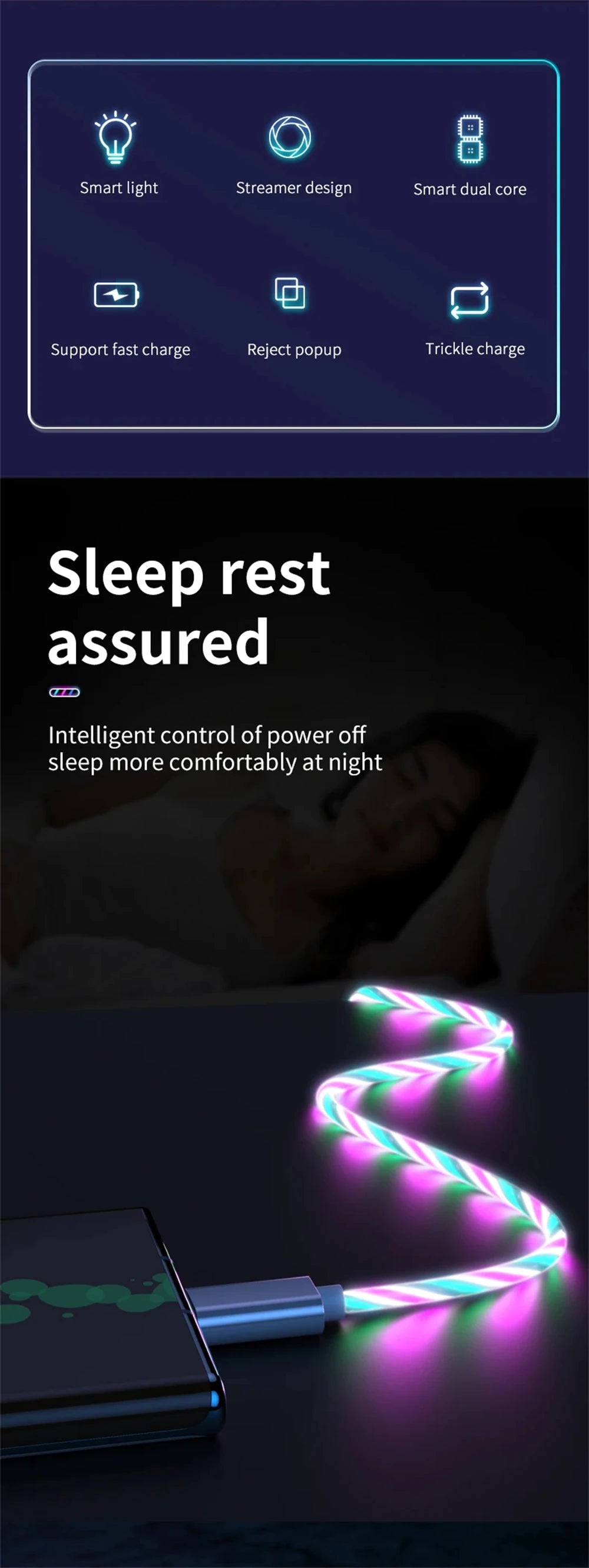 NNBILI 3 IN 1 Glowing LED Light party Phone Charger Luminous USB Type C Cable For Xiaomi iPhone 14 Samsung S24 Phone Accessories