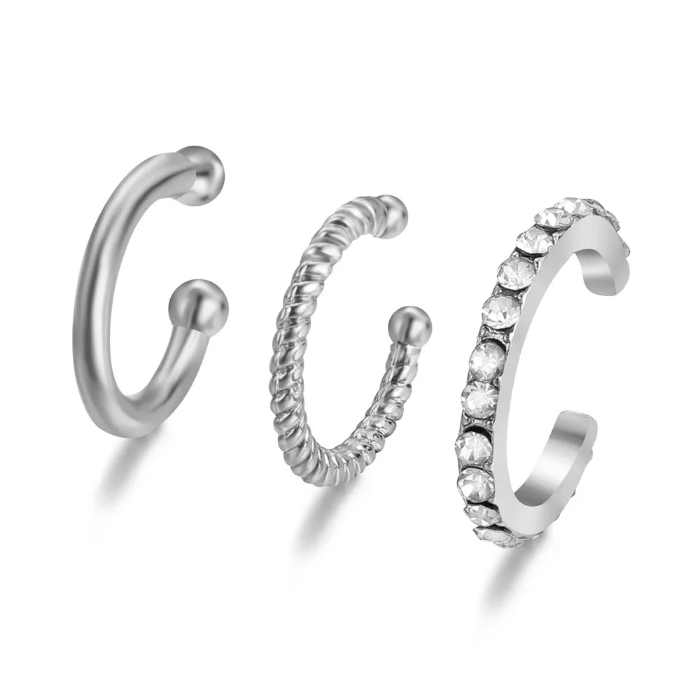 Fashion Simple Gold Color Crystal Clip Earrings for Women Girls Minimalist Metal Mirco Pave Rhinestone Fake Piercing Ear Jewelry