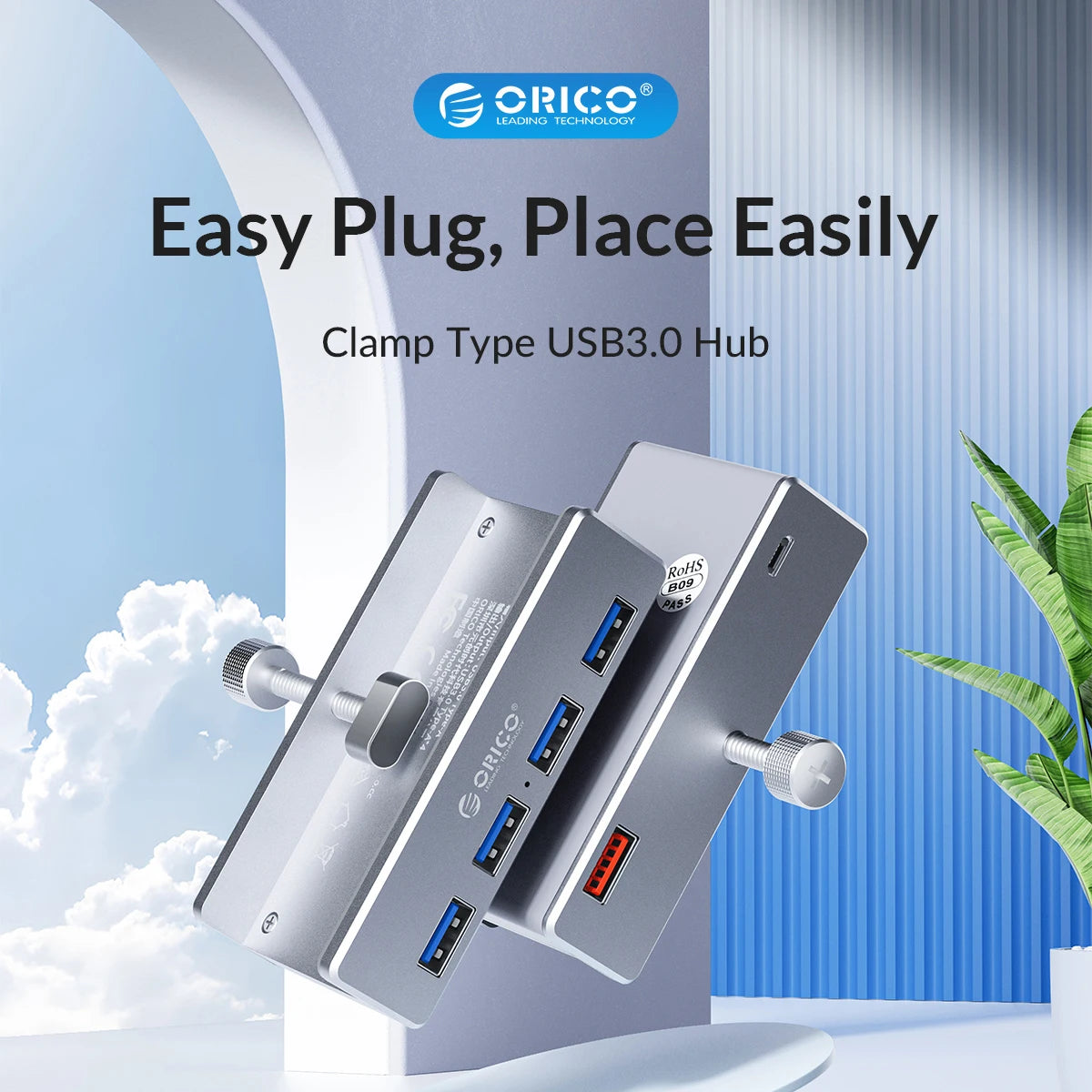 ORICO MH4PU 5GBPS Data Transmission Hub Aluminum 4 Ports USB 3.0 Clip HUB with Power Supply High Speed for MAC OS PC