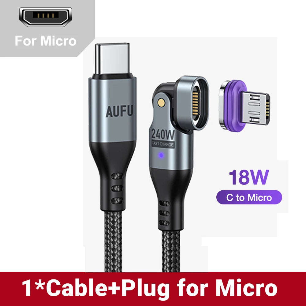 AUFU 16pin 180 Rotate Magnetic Cable 240W Fast Charging Micro USB Type C Cable For iPhone Xiaomi Samsung Magnet USB Phone Cable