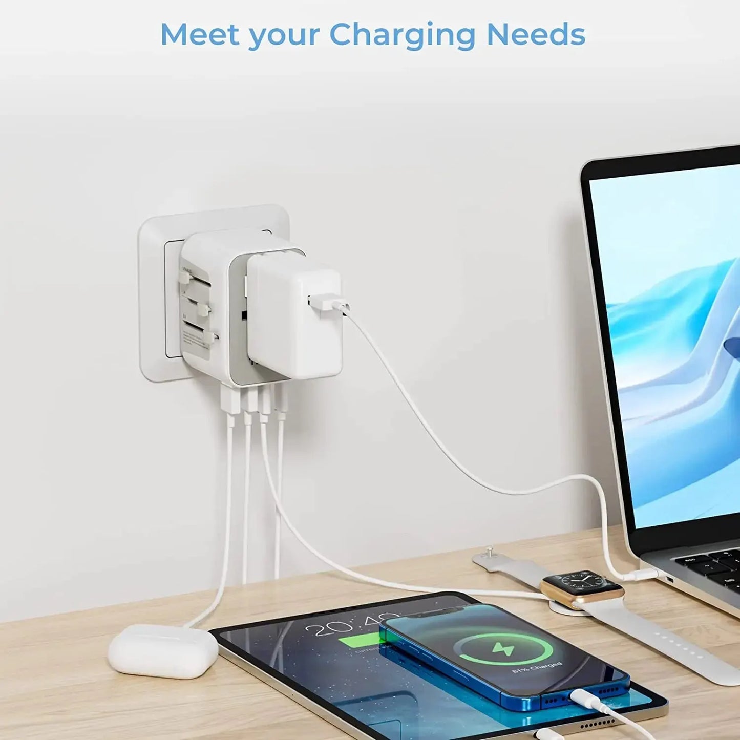 TESSAN Universal Travel Adapter with 2 USB Ports & 3 Type C, International Plug All-in-one Wall Charger for US EU UK AUS Travel