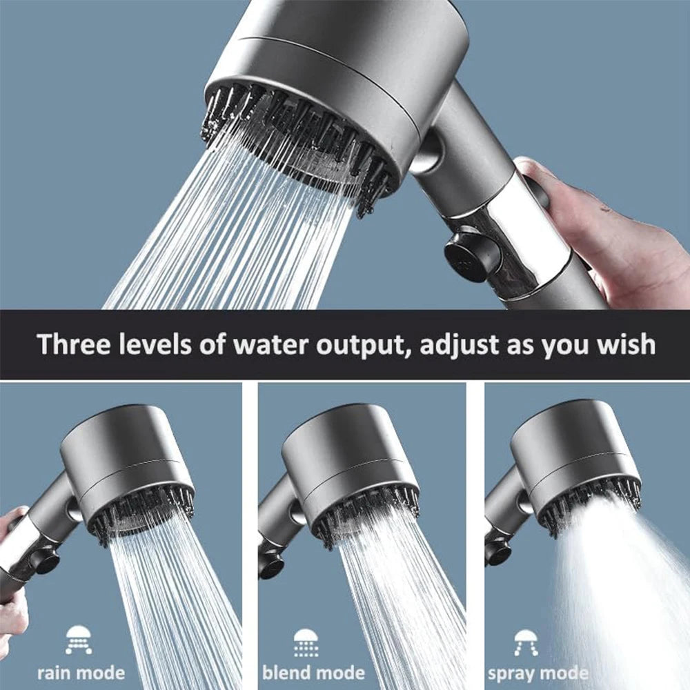 3 Modes High Pressure Water Saving Filter Powerful Shower Head Massage Spa Handheld Showerhead with ON/OFF Switch for Bathroom