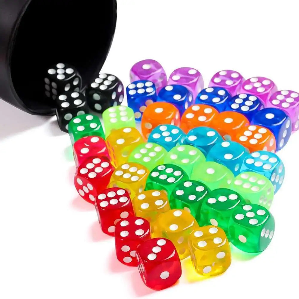 100PCS  D6 Dice 12mm 6 Sided Multicolor Transparent Color Acrylic Rounded Edges Dice For Table