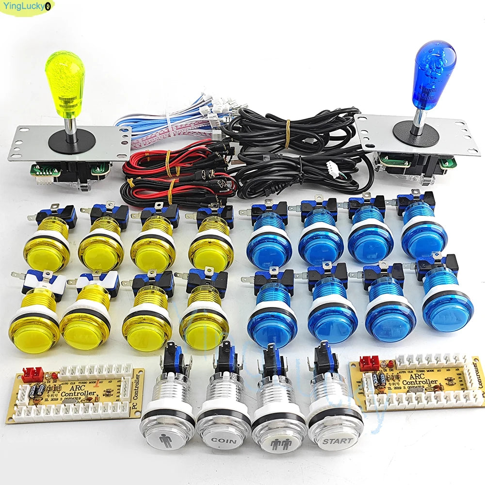2 Player DIY Arcade Game Kit for PC Raspberry Pi with LED Push Buttons American Style Joystick USB Encoder Cables Mame Jamma