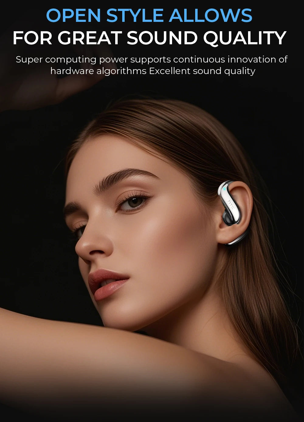 HTC NE23 Earphones Bluetooth V6.0 Open-Ear Wireless Headphones AI Translator Earbuds HD Call Sleek Thin lightweight Earhook
