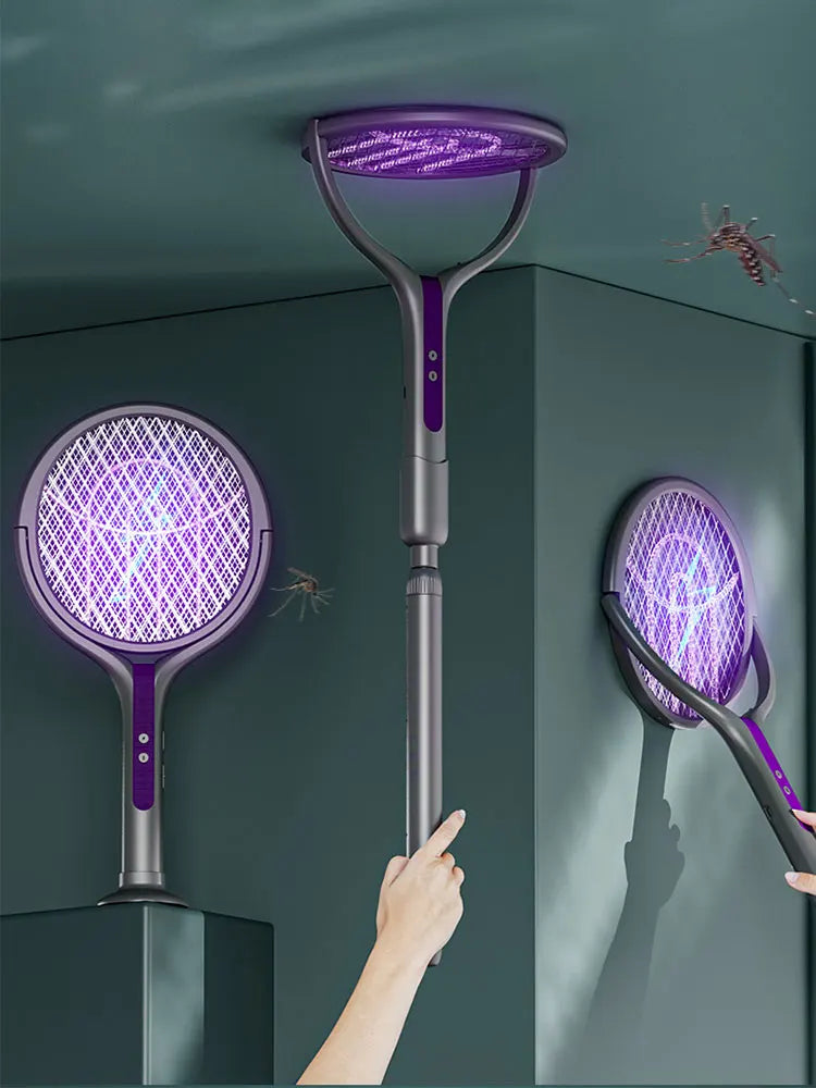 Rotating Head Bug Zapper Racket Rechargeable Electric Fly Swatter Fly Killer and Mosquito Trap Lamp for Indoor and Outdoor