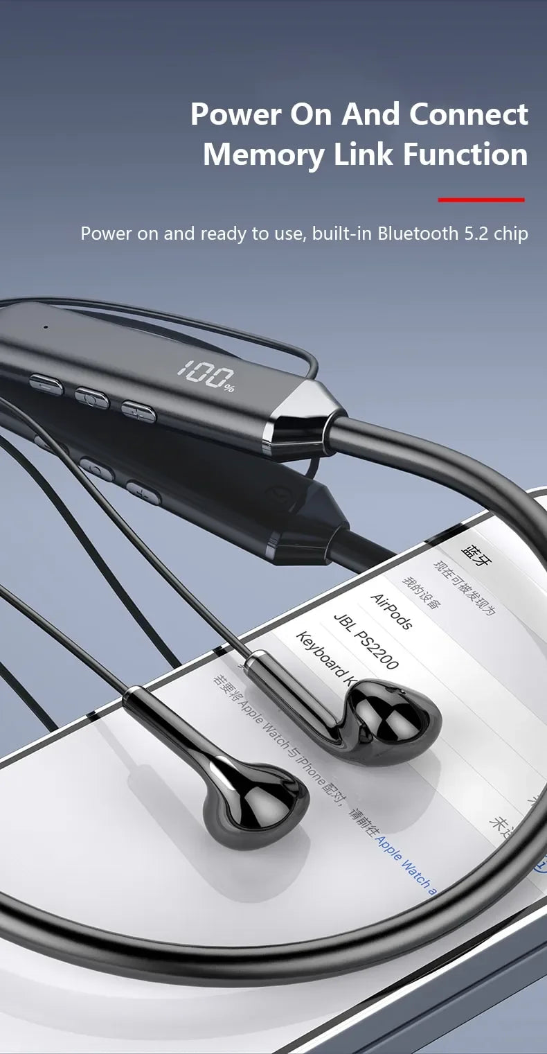 New Sport Neckband Earphone Wireless Headphone audífonos bluetooth inalámbrico Gaming LED Display ear buds for xiaomi huawei