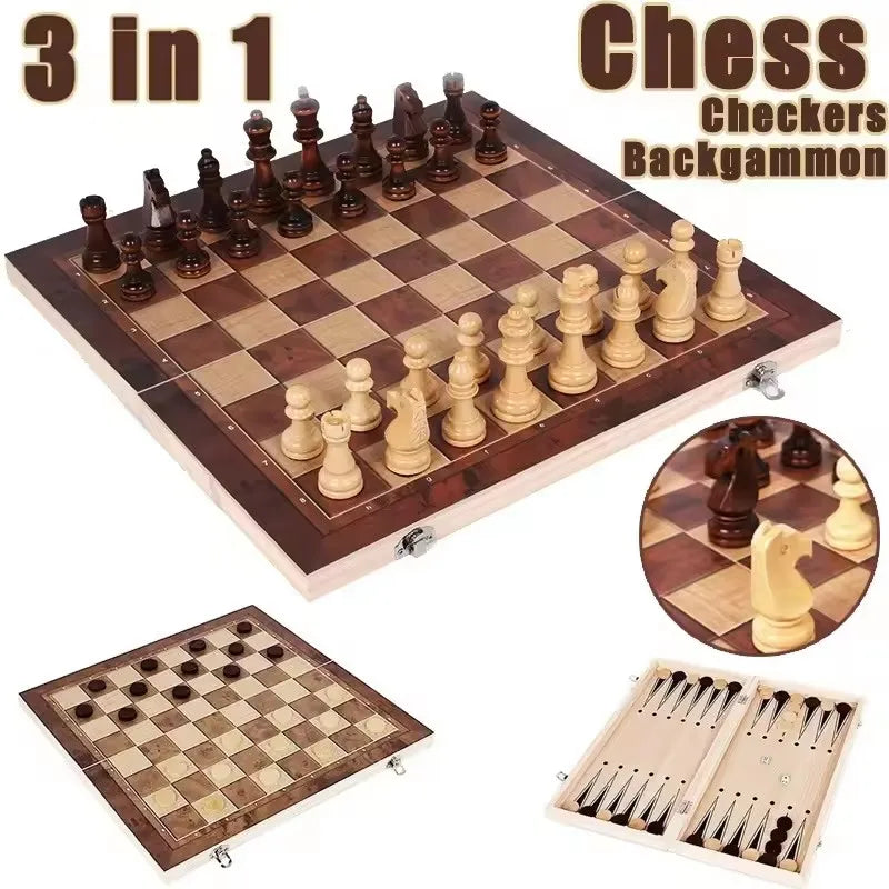 New foldable chessboard 3-in-1 wooden chessboard set for entertainment games