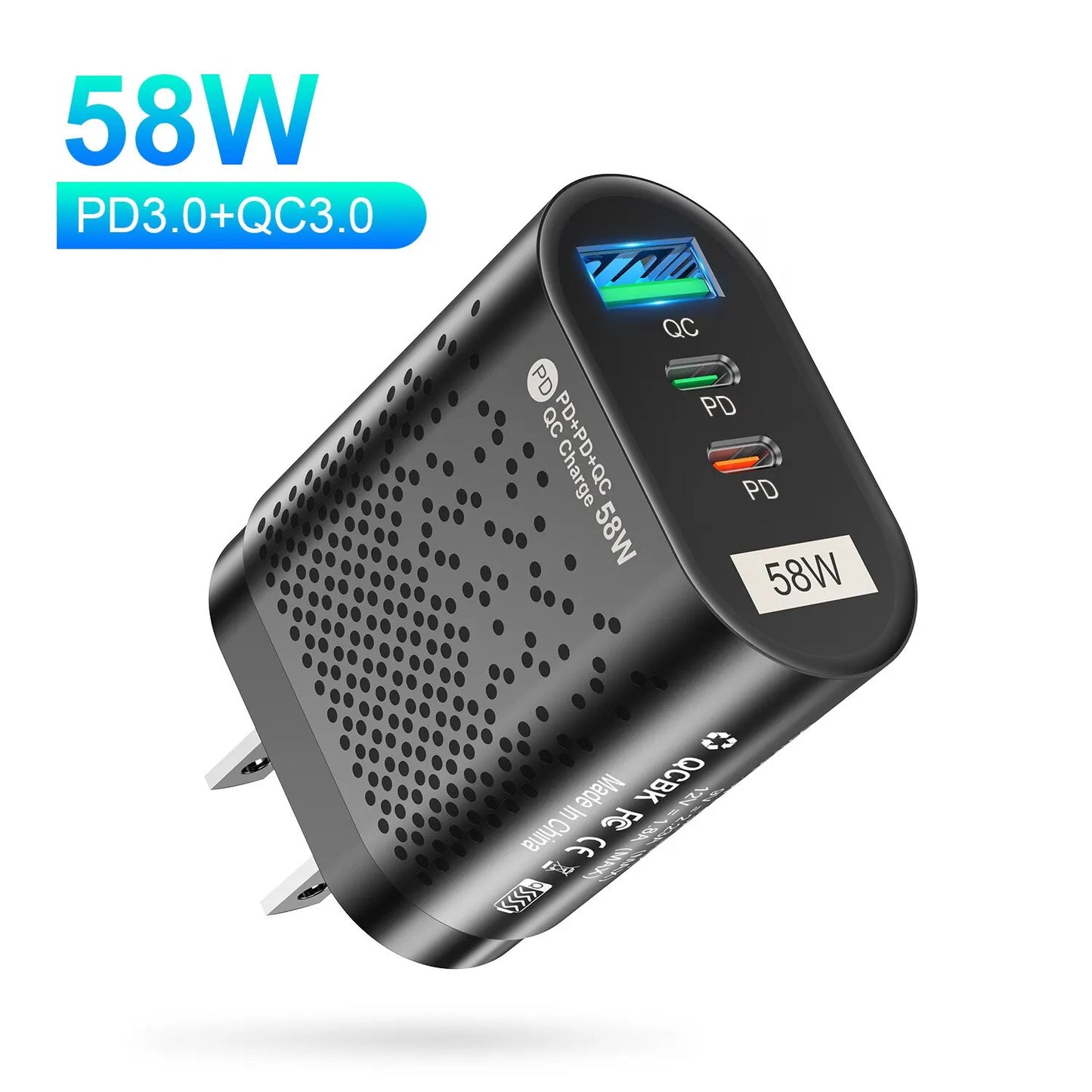 USLION 58W USB C Charger Travel Fast Charging Charger Tablet Laptop PD Quick Charge 3.0 Wall Phone Adapter For iPhone 15 Xiaomi