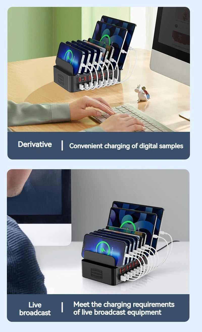 ASENGRY 150W Universal Multi USB Charger 16 Port USB Charging Station Tablet Stand For Ipad Iphone 15 14 13 Pro Max Samsung S24