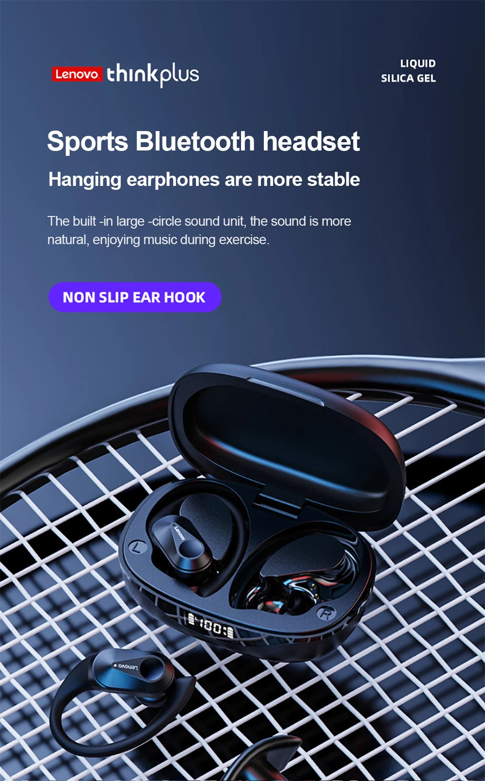 Lenovo LP75 Sports Wireless Earphones with Mics,Button Control, LED Power Display,Hifi Stereo Sound Bluetooth 5.3 TWS Headphones