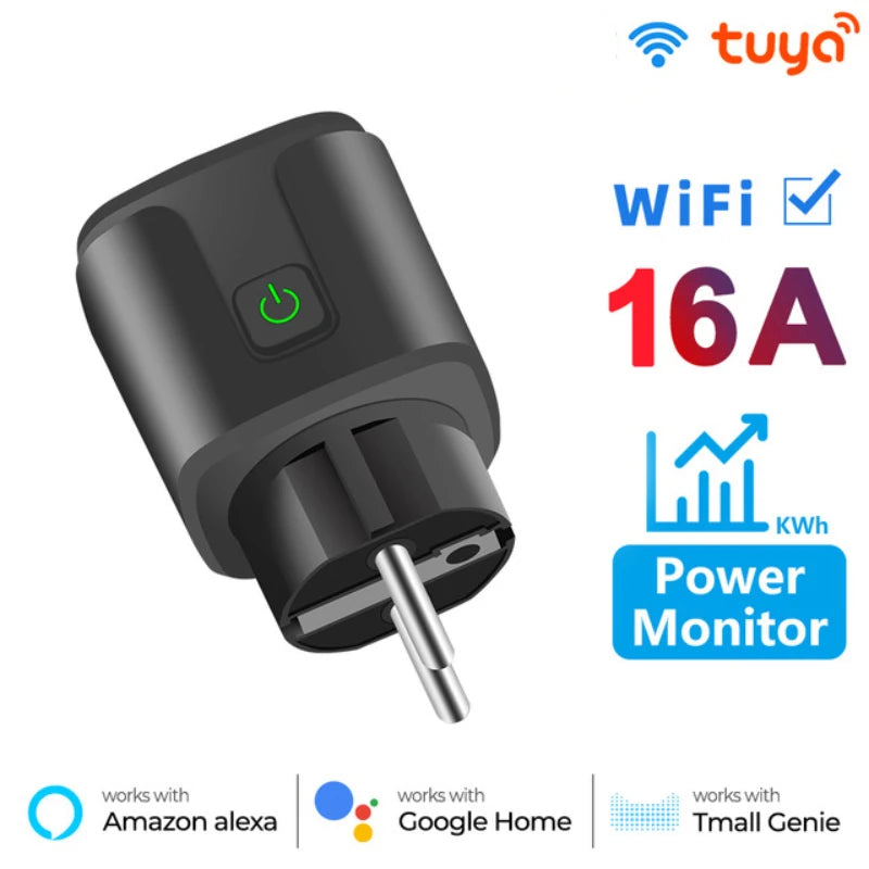 Tuya Smart Wifi Plug 20A Remote Control Smart Socket Outlet EU Power Monitor Timer Function Works with Alexa Google Home