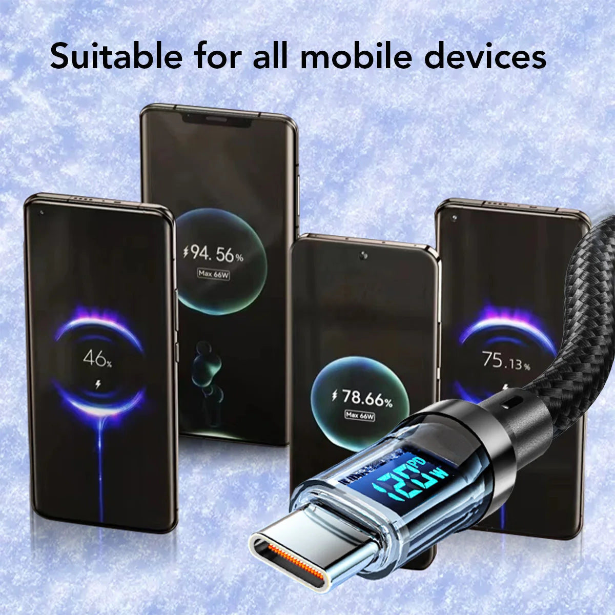 120W [Ultra-fast Super Charging Cable]120W LCD Watt Digital Display, Compatible for Samsung, Xiaomi, POCO, Tesla