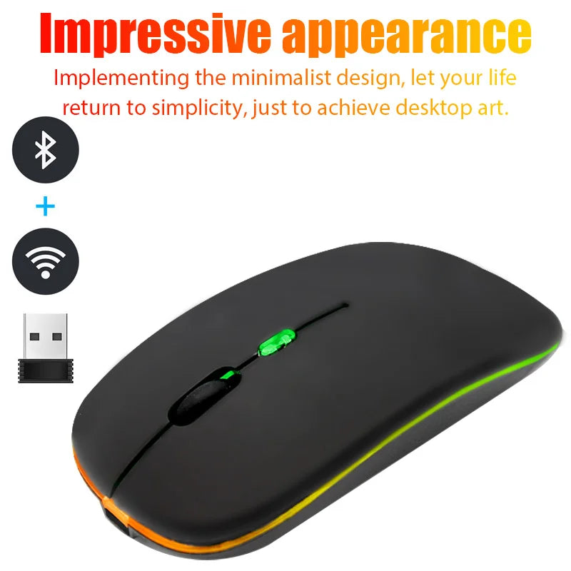 Tablet Phone Computer Bluetooth Wireless Mouse Charging Luminous 2.4G USB Wireless Mouse Portable Mouse
