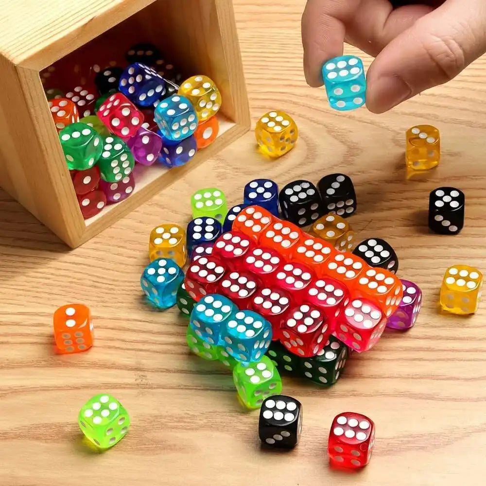 100PCS  D6 Dice 12mm 6 Sided Multicolor Transparent Color Acrylic Rounded Edges Dice For Table