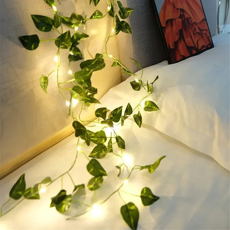 Floral Green Leaf String Lights Artificial Vine Fairy Lights Solar Lights Garland Lights for Home Decoration Christmas Lights