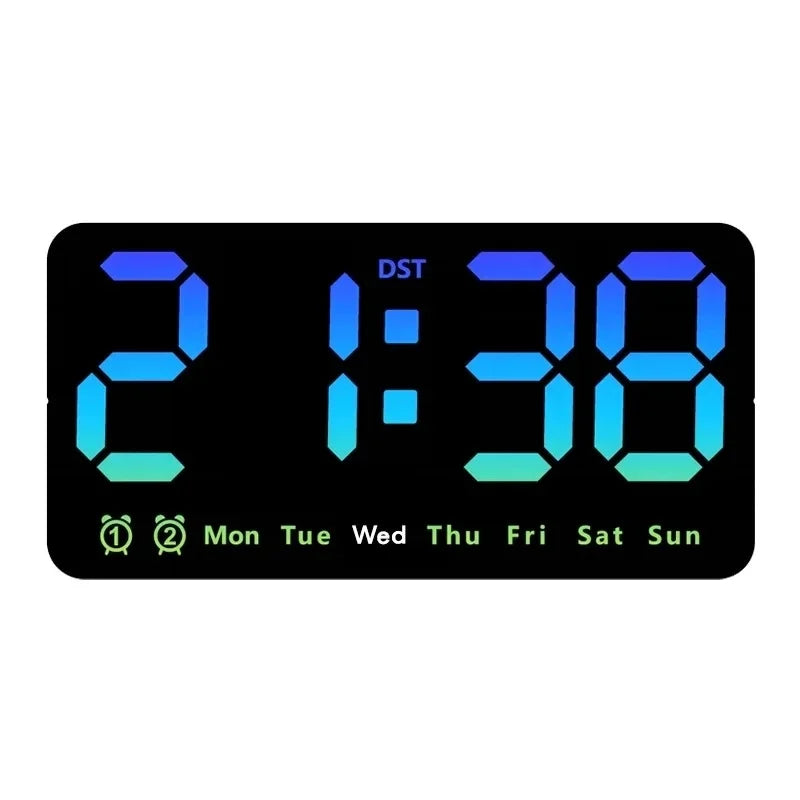 Voice Control Large Digital Wall Clock Temperature Date Week DST Snooze Table Clock 12/24H Dual Alarm Wall-mounted LED Clock