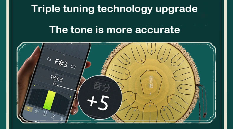 Hluru Music Drum 13 Inch 15 Notes Glucophone Steel Tongue Drum 15 Notes D Tone Ethereal Drum  Percussion Musical Instruments