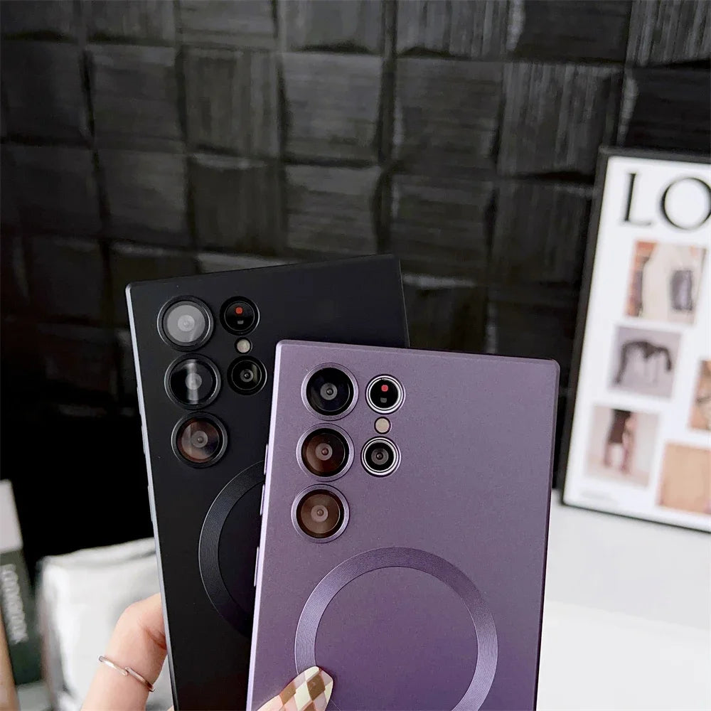 Luxury Matte Magnetic Case for Samsung S25 S24 S23 S22 Ultra S21 S20 Plus Capa for Samsung Note 20 Ultra Magsafe Phone Cover