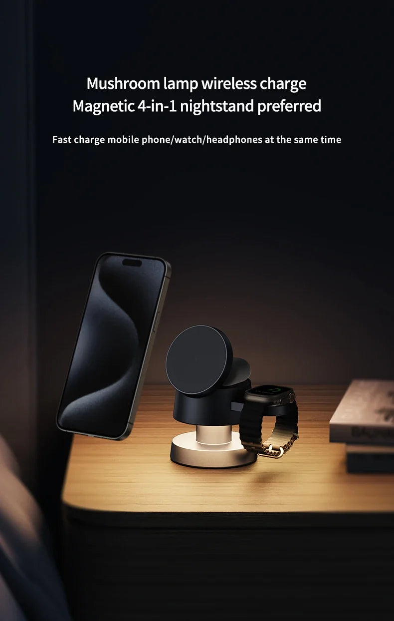 Magnetic 4 in 1 Light Phone Wireless Charger Stand For iPhone 16 15 14 13 12 Pro Max Apple Watch 9 8 Airpods Pro Fast Charging