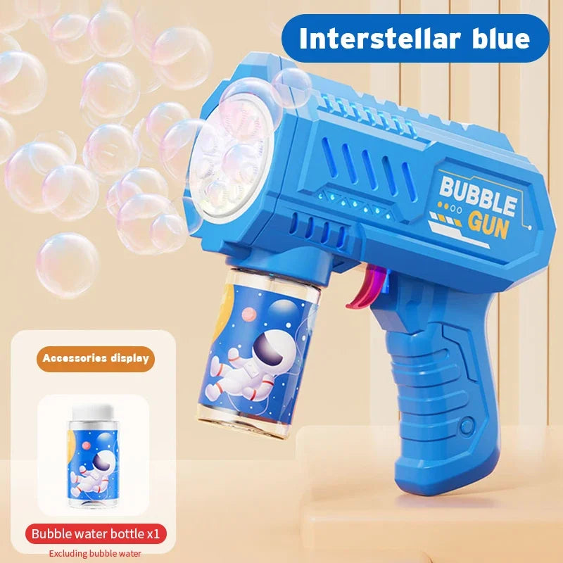 Children bubble machine glowing toy fully automatic bubble gun produces a large amount bubbles without battery and bubble water