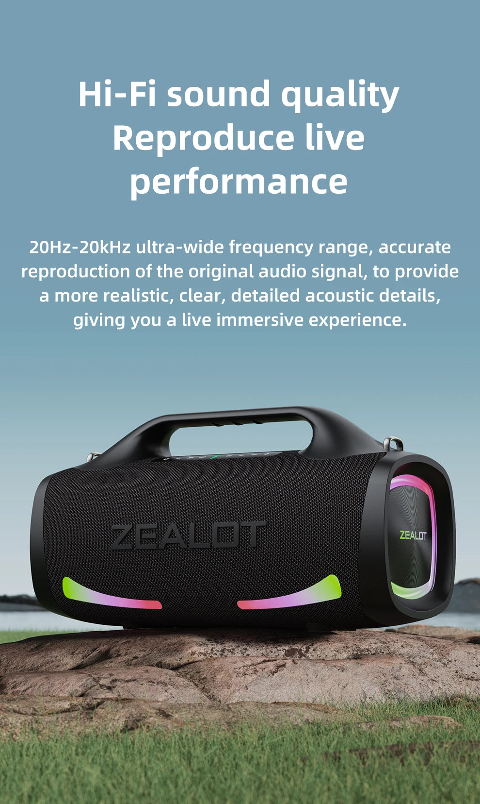 ZEALOT-S79 Speaker Party Portable Speaker with Bluetooth 5.2, Portable Handle, 24-Hour Playtime, for Party, Camping
