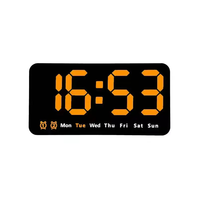 Voice Control Large Digital Wall Clock Temperature Date Week DST Snooze Table Clock 12/24H Dual Alarm Wall-mounted LED Clock