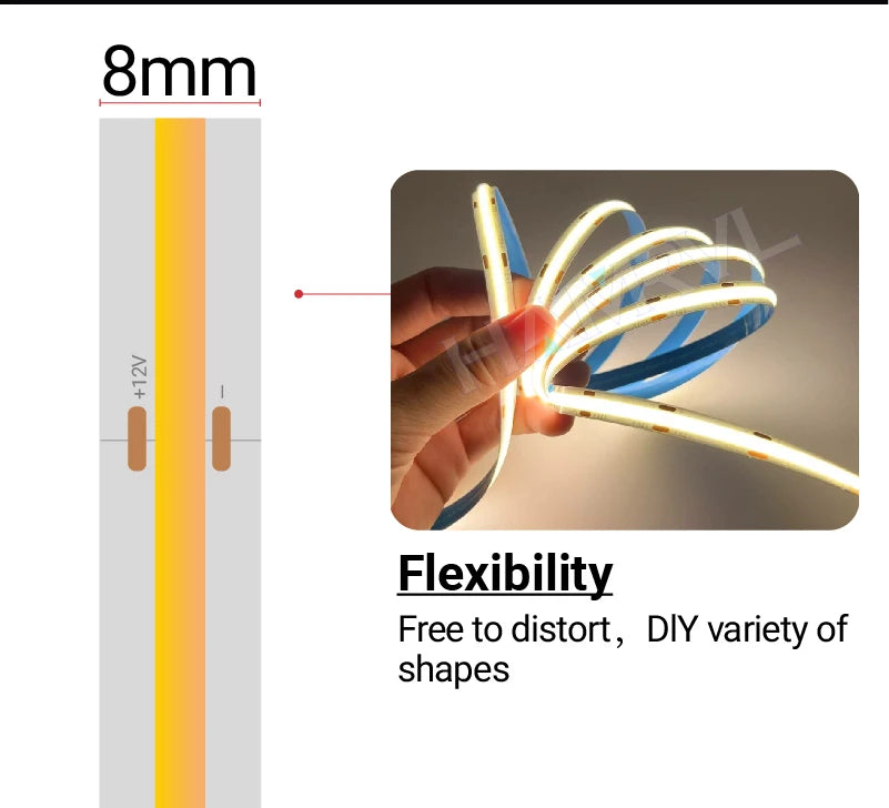 320LEDS/M DC12V COB LED Strip Lights 2M 3M 5M High Density FOB Flexible Diode Tape Light Linear Dimmable 12 Volt Home Decoration