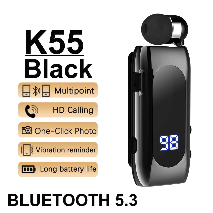 New K88 Lavalier Business Headset Bluetooth 5.4 Bass Earphone Call Vibration Reminder+Voice Number Reporting Wireless Headphone