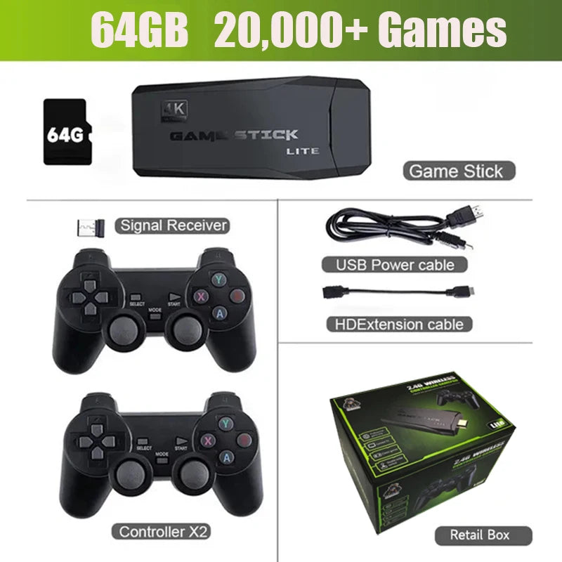 M8 Retro Game Console - 4K HD TV Stick with 20,000 Preloaded Games & Dual Wireless Controllers
