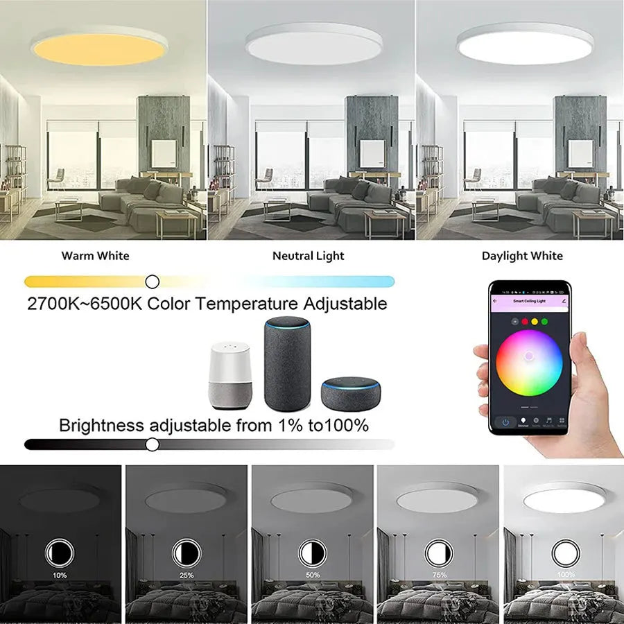 Tuya Smart WiFi Bluetooth LED Ceiling Light AC85-265V 24W RGB WW CW Round Ceiling Lamp Smart life APP Alexa Geogle Voice Control