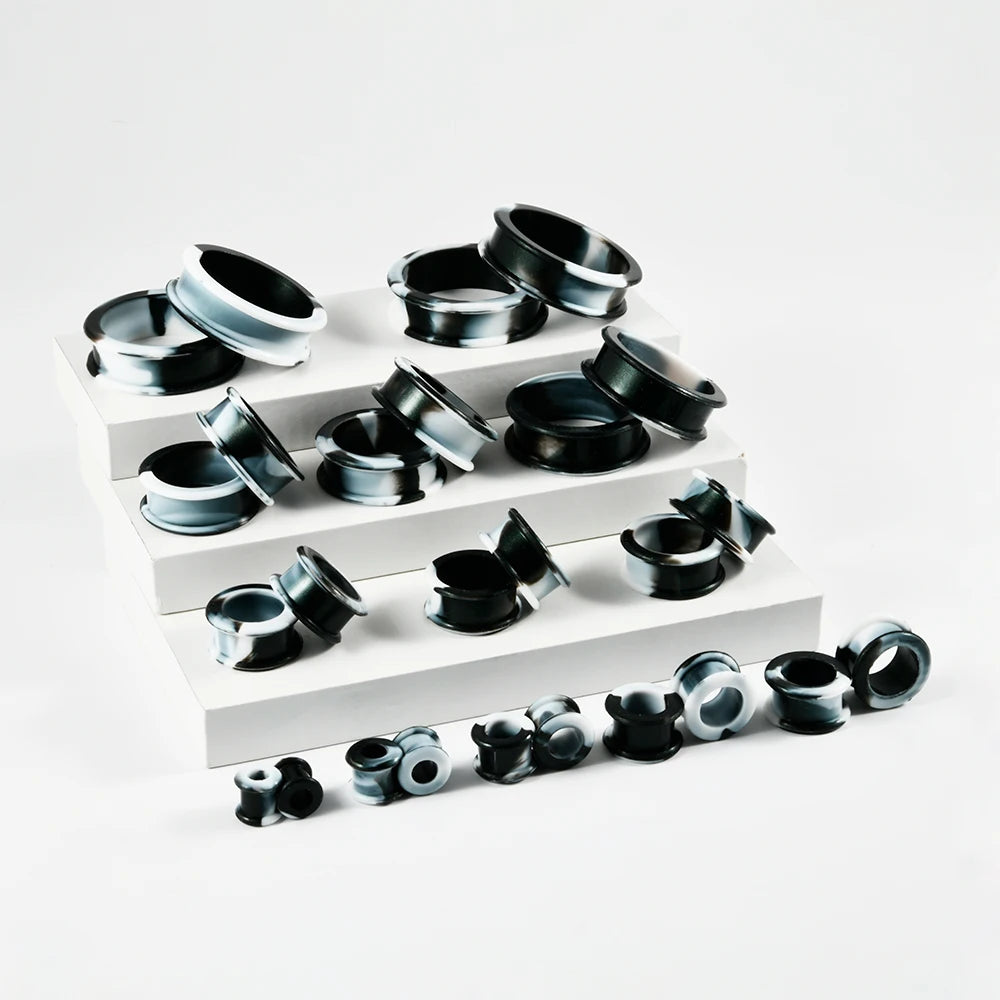 1Pair Uneven Colored  Marble Color Thick Silicone Ear Tunnel Earrings Expander Double Flared Gauges  Plug Piercing  8mm-38mm