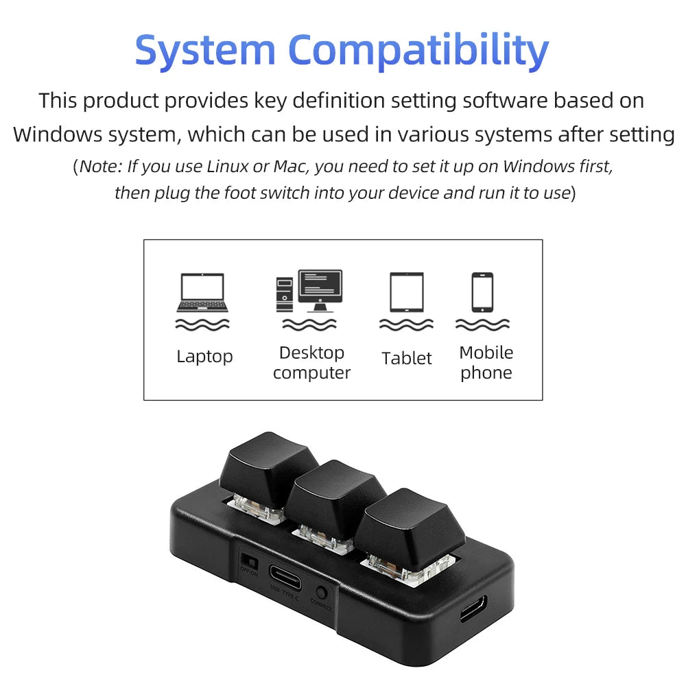 MK321BT 3-key Mini Customized Keyboard w/ Mechanical Blue Switch USB+BT Dual-mode Keyboard for Office Game Multimedia Keyboard