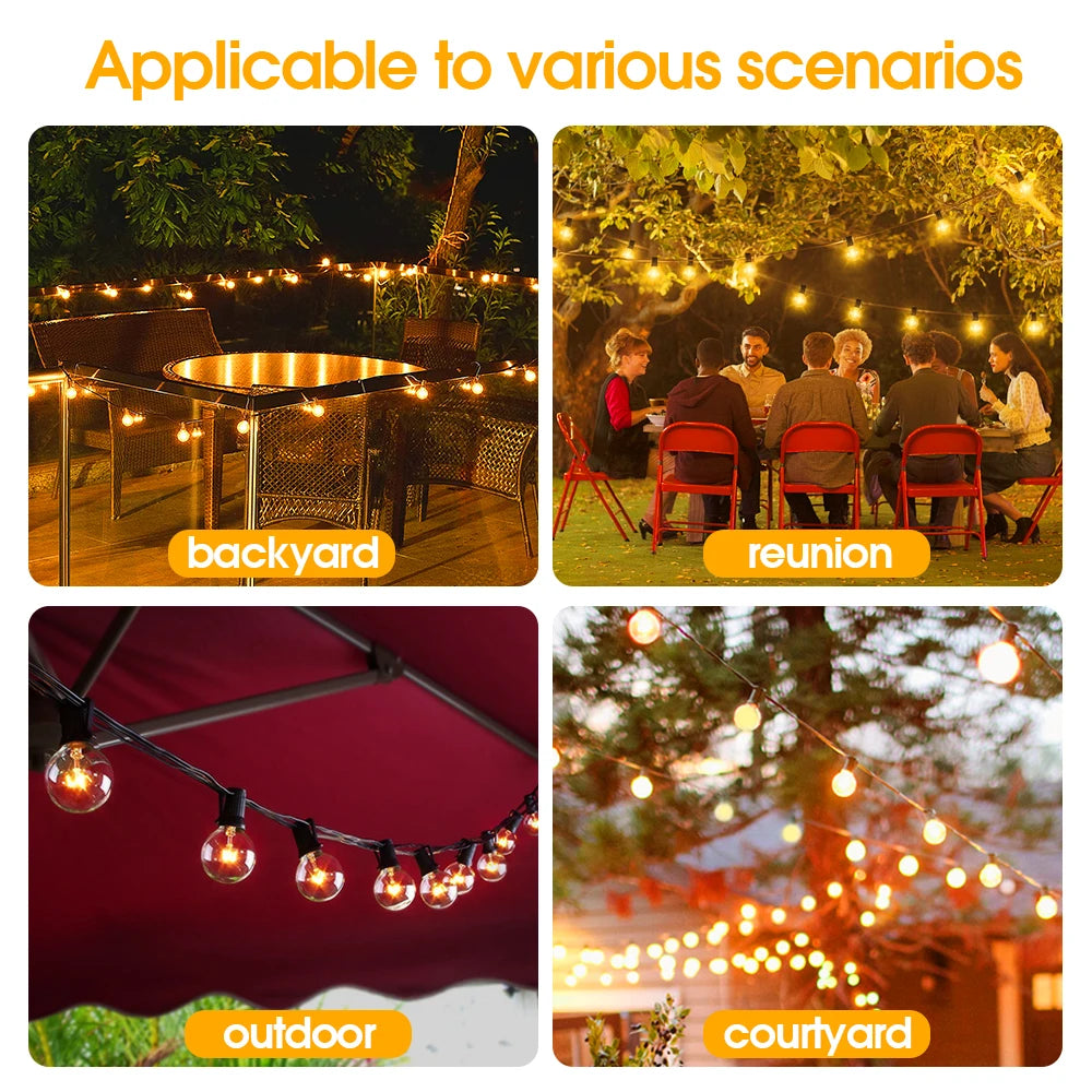 50Ft Patio String Light Outdoor Garland Lights ,220V Connectable Hanging Light for Backyard Porch Balcony Party Decor, E12 G40